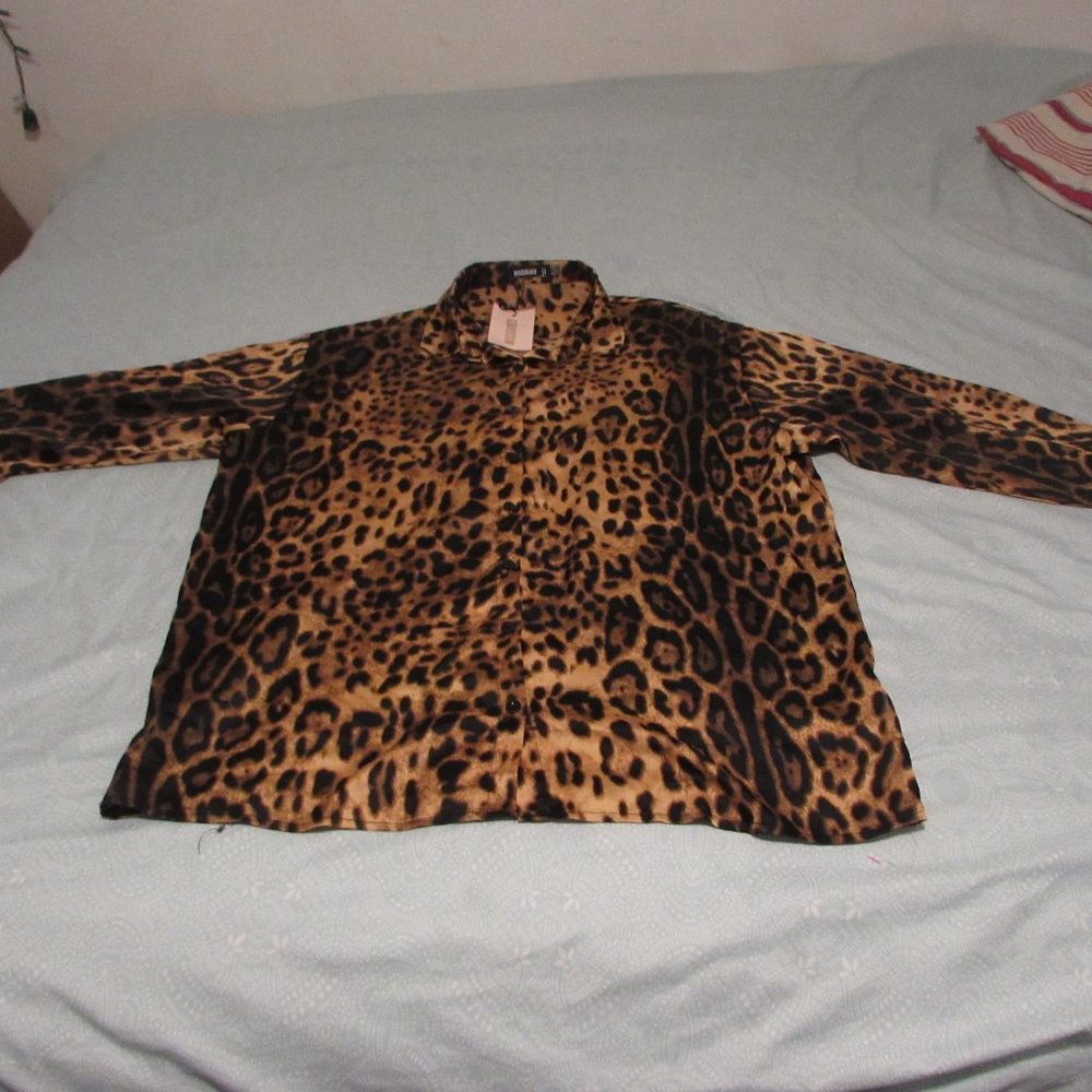 Missguided Womens Long Sleeve Leopard Print Blouse Sz 8